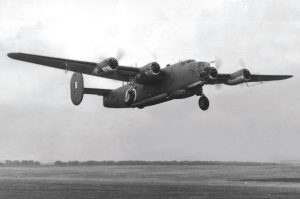 A four-engine long-range B-24 Liberator bomber on which William Sweet was engineer for 18 missions over enemy territory during World War II.