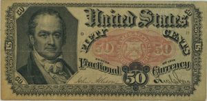 Paper money worth 50 cents issued in 1875