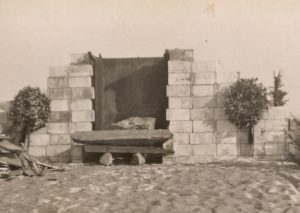 The yule log fireplace built at East Ferry in 1950.